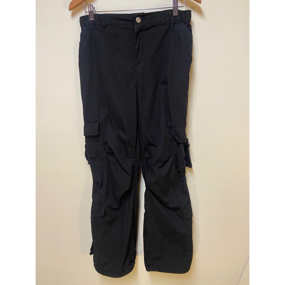 Justify Cargo Pants Womens Medium Black Utility Streetwear D-Ring Cotton Wide